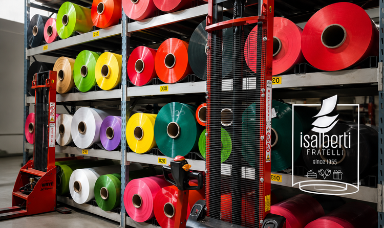 Magazzino con grandi quantità di rotoli di carta